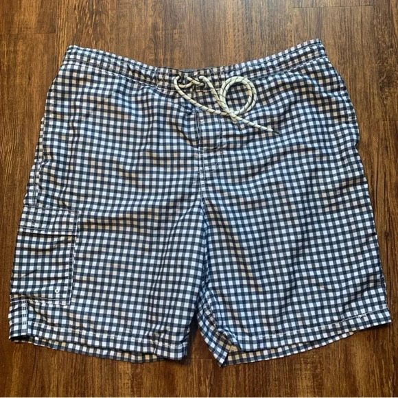 Goodfellow & Co Gingham Swim Board Shorts Navy Blue White XL - Picture 1 of 8